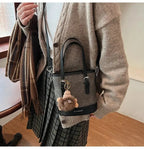 Women's Casual Bucket Crossbody Bag Mini Pu Leather Double Handles Purses