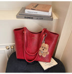 Large Retro Women's Tote Bag Casual Underarm Trendy PU Leather Double Strap Red
