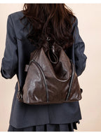 Women's Casual Tote Handbags Pu Leather Zipper Outer Pockets Backpack Crossbody