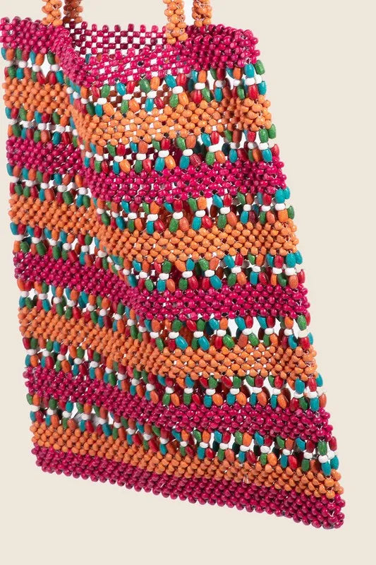 Fame Accessories Tote Bag Wooden Beaded Pink Contrast Handbags 28ab996234c948f0a3a36ac24f68a5ed-Max-Origin Trendsi