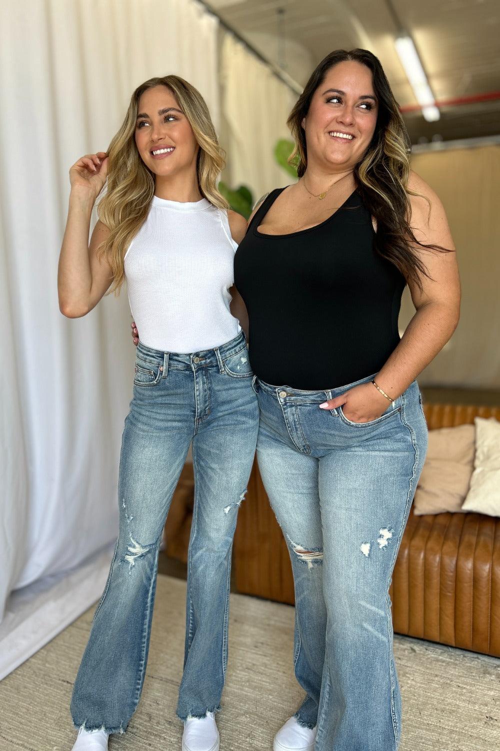 Judy Blue US Flare Jeans Medium Rise Tummy Control Destroy Denim Pants 28b835c9-c05a-4299-a152-7e52aa6753f4-Max Trendsi