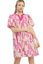 Umgee Abstract Print Puff Sleeve Shift Dress