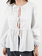 Blouse Front Tied Round Neck Long Sleeve Cotton Blend Tops 28bdaf0a-e131-47a3-8daa-117800906108-Max_bb65993d-d94d-46ce-8c97-b1992f431302 Trendsi