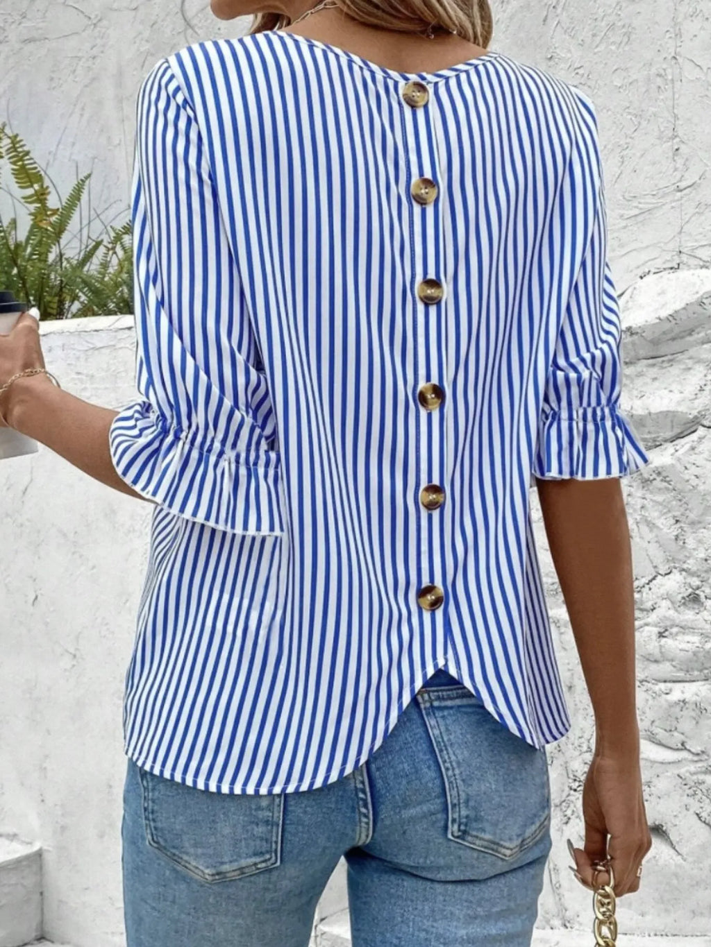 Women's Blouse Striped Round Neck Half Sleeve Casual Back Buttoned 28be70d0-cbee-4c63-b7c1-b07bf6b721b7-Max-Origin Trendsi