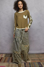 POL omens Blouse Olive Round Neck Long Sleeve T-Shirt with Star Patch 28de2738-e5b4-429f-957b-4aae5977455a-Max-Origin Trendsi