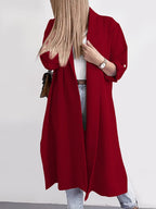 Trench Coat Slit Open Front Roll-Tab Sleeve Outwear 28eb3d48-ad98-44df-b011-be20f488ca73-Max Trendsi