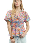 Umgee Mix Floral Smocked Waist Blouse