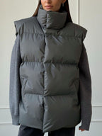 Padded Women Vest Coat Zip Up Turtleneck Sleeveless Mid Length Outwear 28f25cc2-1fe3-4066-bf10-59657528b72a-Max Trendsi