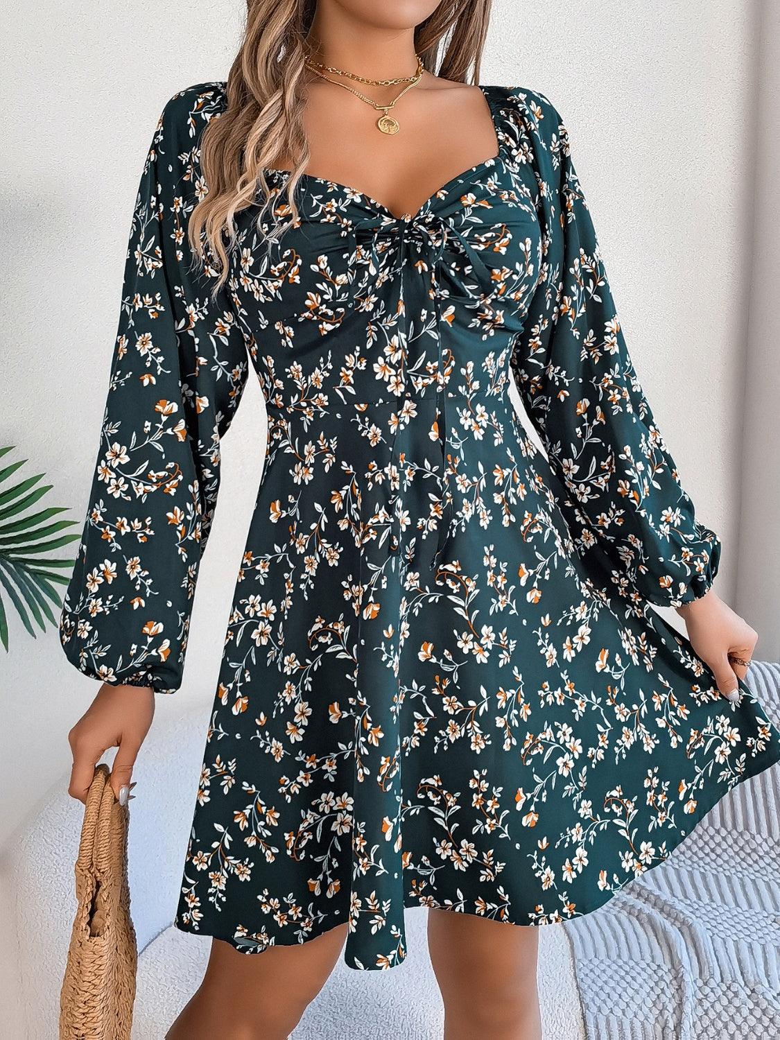 Mini Dress Floral Printed Sweetheart Neck Balloon Sleeve 28f36fc9-71c4-4a6e-a840-90dca3b816f1-Max Trendsi