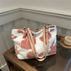 Furry Tote Handbag Large Cow Print Women Zipper Shoulder Bags 28fa1f8c-e013-4bd2-afd4-3ee4439046b9-Max Trendsi