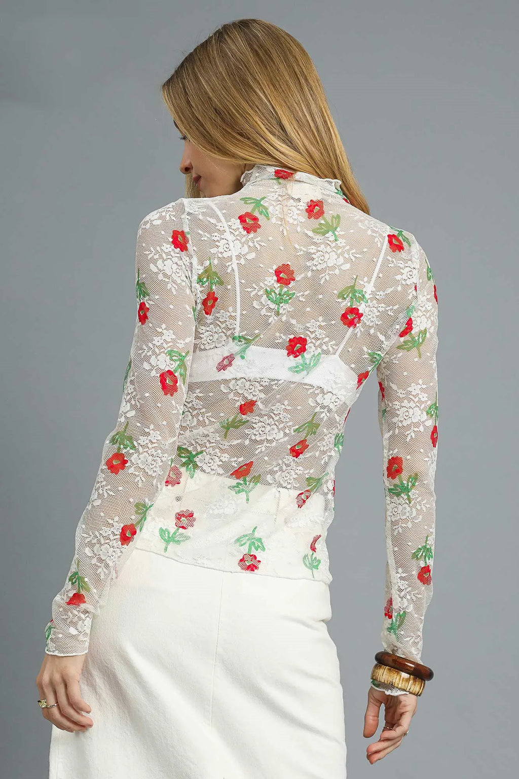 Umgee Blouse Mesh Floral White Mock Neck Long Sleeve Sheer Top 28fc74bb-2c79-4240-b4ea-c95563793505-Max-Origin Trendsi