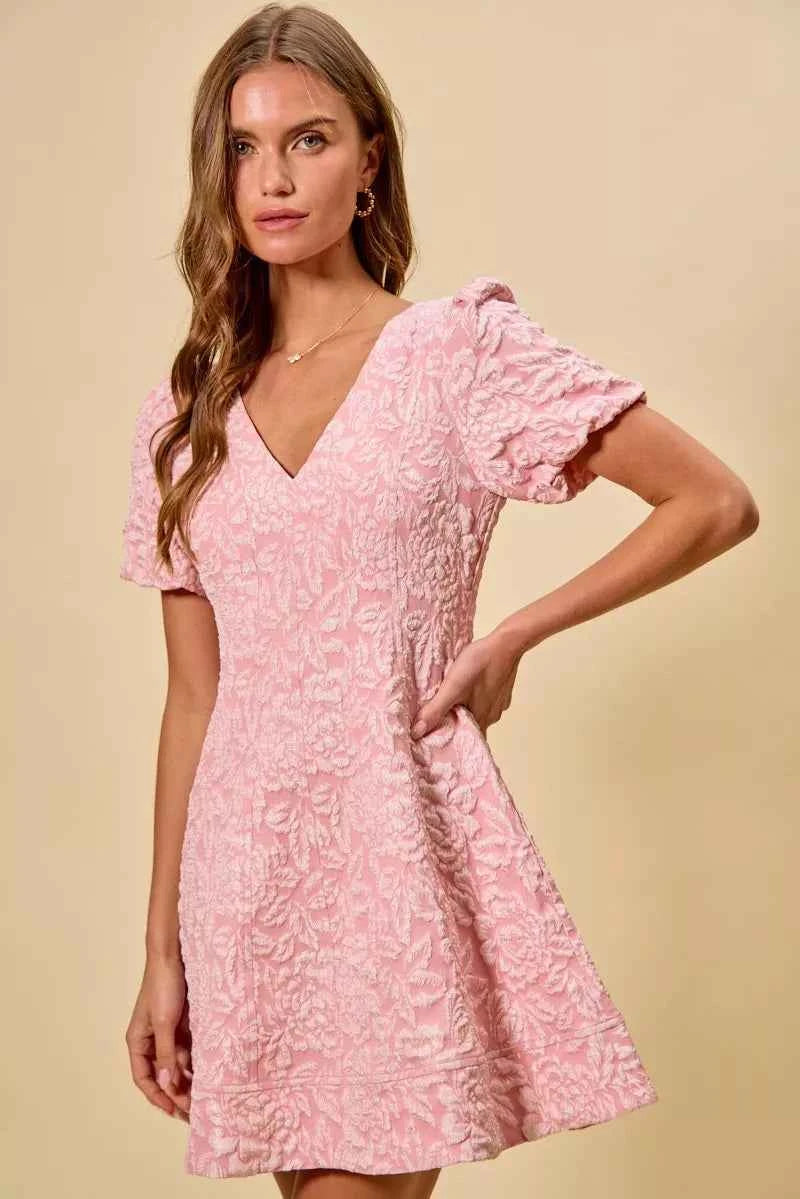 SO ME Mini Dress Floral Jacquard Blush Pink Fit And Flare Daily 29044eddddec4c77849b038c67deaac8-Max-Origin Trendsi