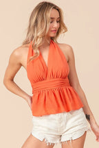 BiBi Tank Top Orange Ruched Back Open With Halter Neck Wrinkled 290a91cdf97147558bf456cb32353322-Max-Origin Trendsi