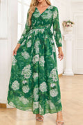 Floral Print Long Sleeve Maxi Dress with Belted Waist