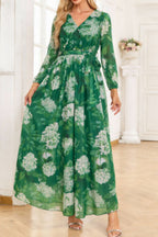 Floral Print Long Sleeve Maxi Dress with Belted Waist