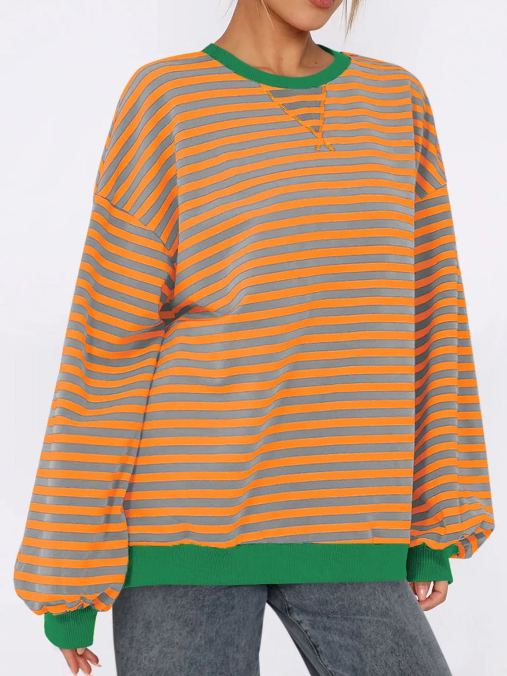 Women's Sweatshirt Striped Round Neck Long Sleeve Oversized Ribbed 291d193e-9c0d-485b-85bc-9084ed2e53fc-Max-Origin Trendsi