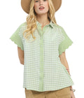 Mixed Gingham Short Sleeve Button-Down Shirt with Tailored Fit