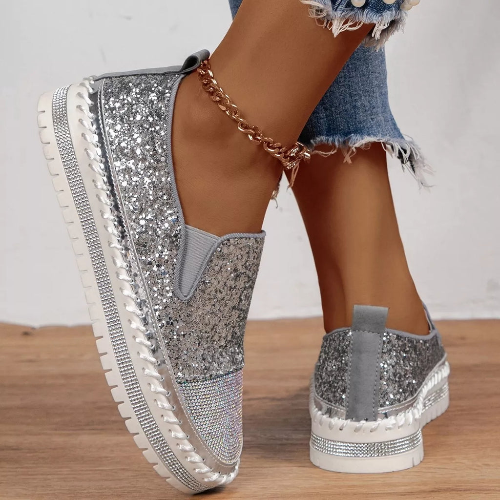 Rhinestone Sequin Round Toe Platform Loafers 292a6239222846d6b98b8ce2fc3c7f51-Max-Origin Trendsi