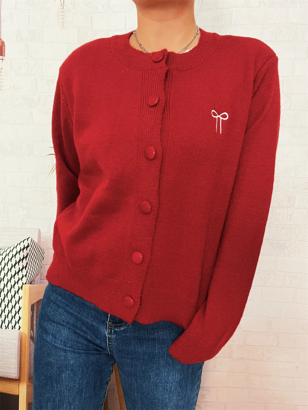 Women's Cardigan Button-Up Long Sleeve Embroidered Knit 293531772f6846f0a2076252cca8219a-Max-Origin Trendsi