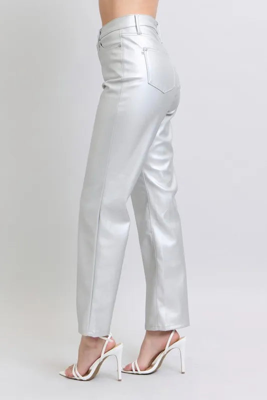 Judy Blue Silver Faux Leather Pants High Waist Straight 293b92f082d64f6f8208715b1adbc424-Max-Origin Trendsi