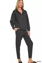 Zenana Jogger Set Womens Black Scuba Half Zip Pullover and Pants 2942c9a881d94bd9814cd28fe66ef0b3-Max-Origin Trendsi