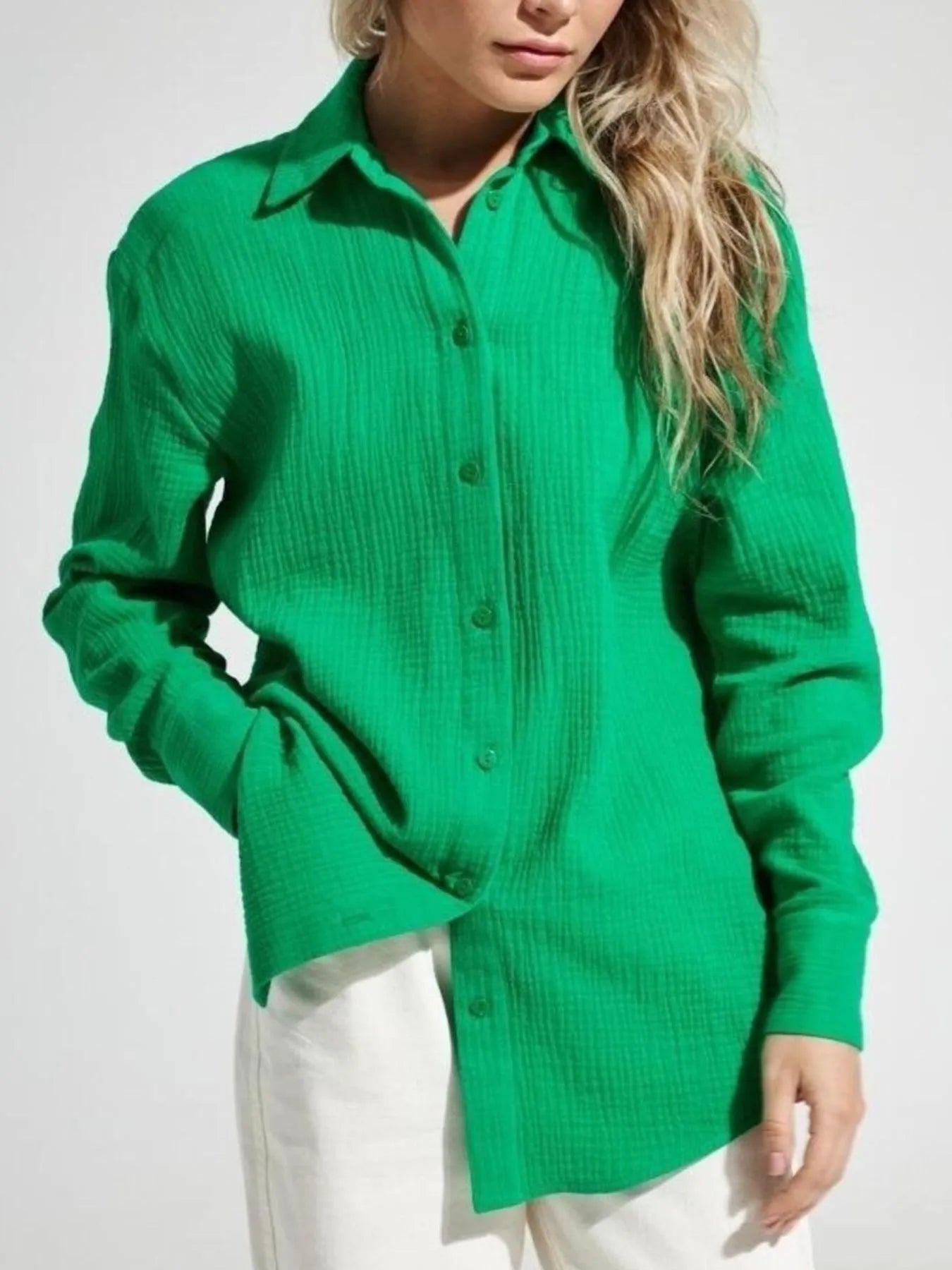 Women's Shirt Texture Oversized Button Up Long Sleeve Top 294602f0-f1e0-4450-8af2-5e8a2b39a549-Max-Origin Trendsi