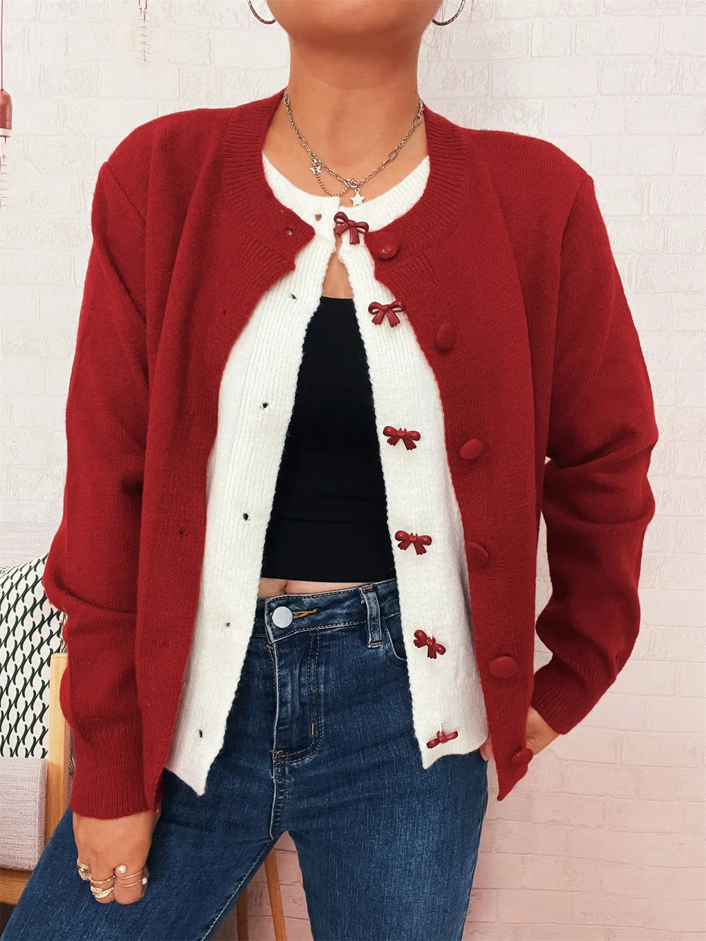 Women's Cardigan Button-Up Long Sleeve Embroidered Knit 2953af14d7d4400aa5052f8cd54a561a-Max-Origin Trendsi