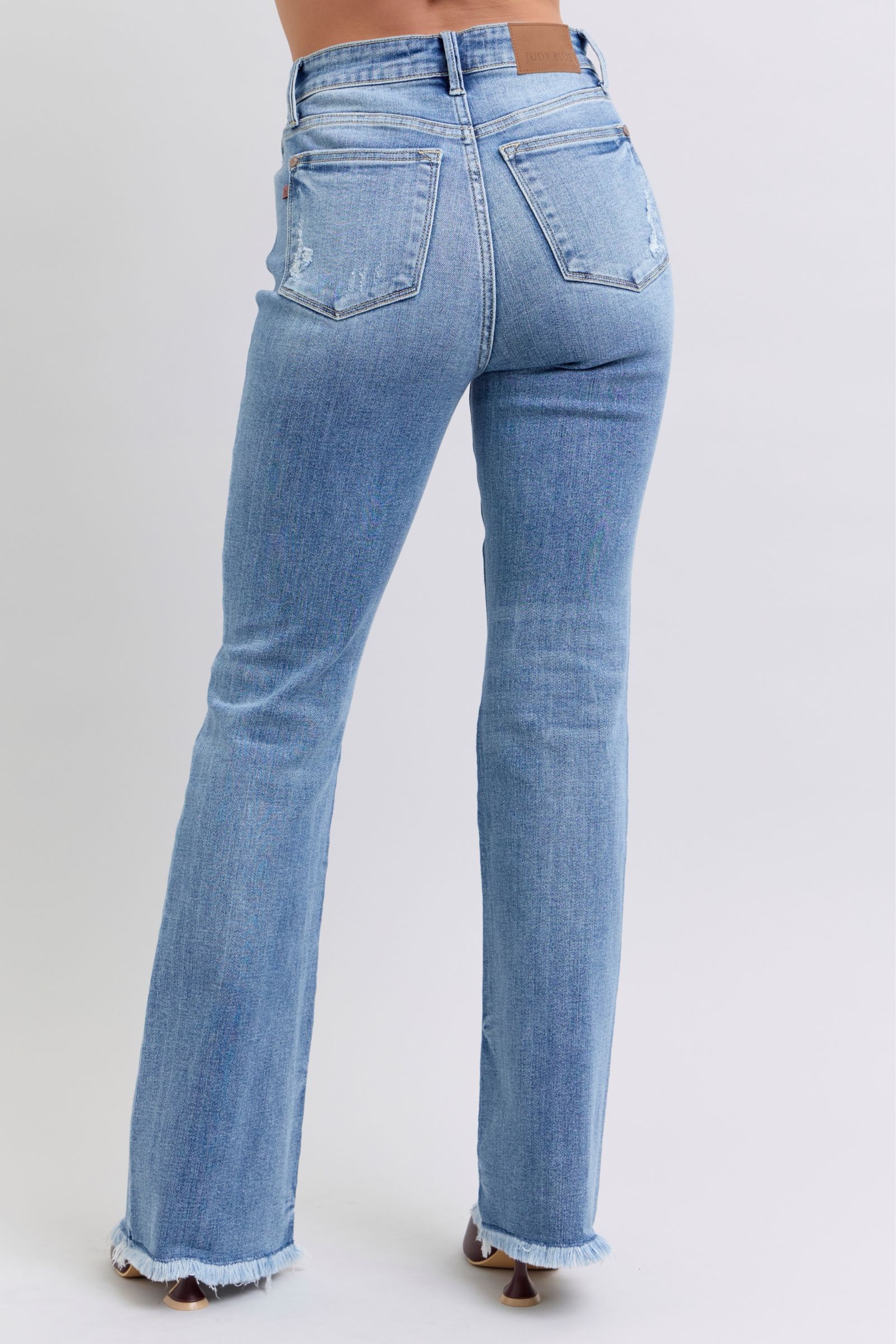 Judy Blue Full Size Jeans Raw Hem Women High Rise Bootcut Medium Wash Denim