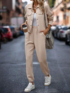 Outfit Set Plaid Texture Snap Down Top and Pants Set 29741377-0b73-4f92-8a66-50457550750e-Max Trendsi