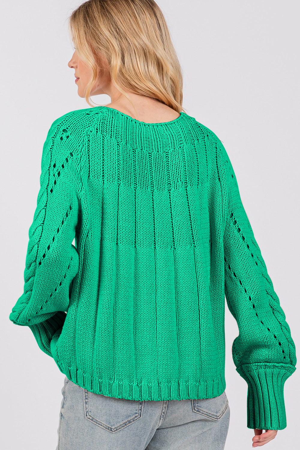 SAGE + FIG Emerald Sweater Cable-Knit Long Sleeve Eyelet Knitwear 297690da-d614-42a4-ab17-dfaa540ea5cf-Max Trendsi
