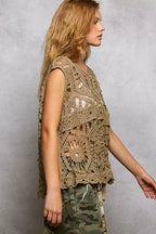POL Crochet Tank Top Olive Floral Openwork Round Neck Blouse 297d2da7-433b-4232-82ea-d7b67b88f5dd-Max-Origin Trendsi