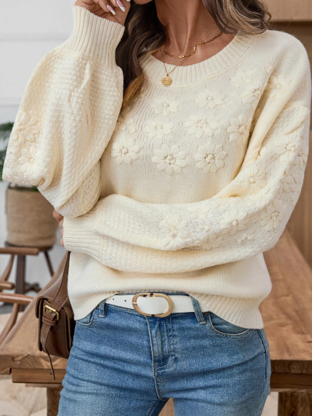 Women's Sweater Flower Embroidery Round Neck Long Sleeve Knit Pullover 29805101c5aa47769a8a36e6e5248379-Max-Origin Trendsi