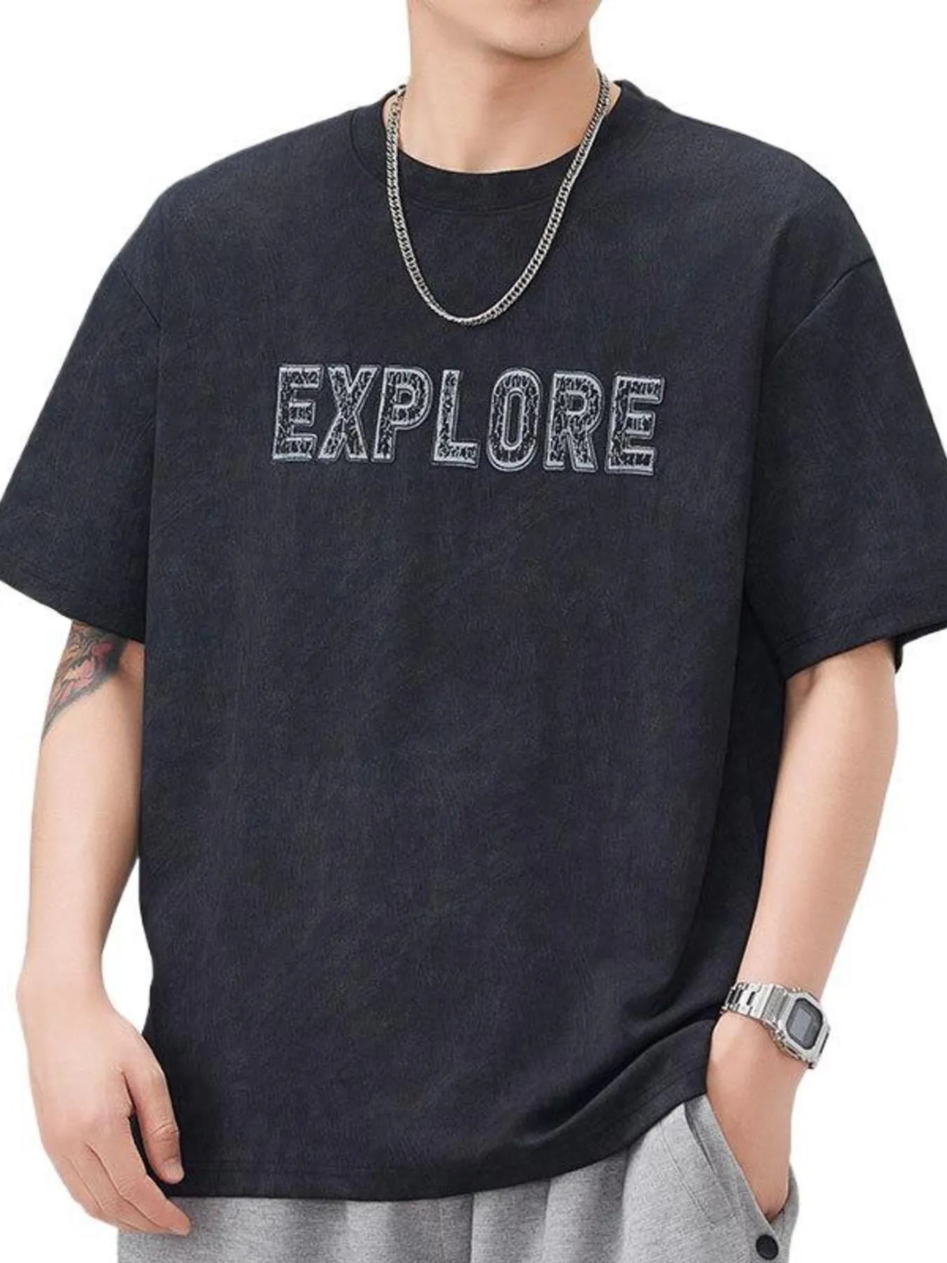 Men's T-Shirt Cotton Letter Round Neck Short Sleeve Top M-4XL Black 29874ed7df894429882ae83edca2d8c9-Max-Origin Trendsi