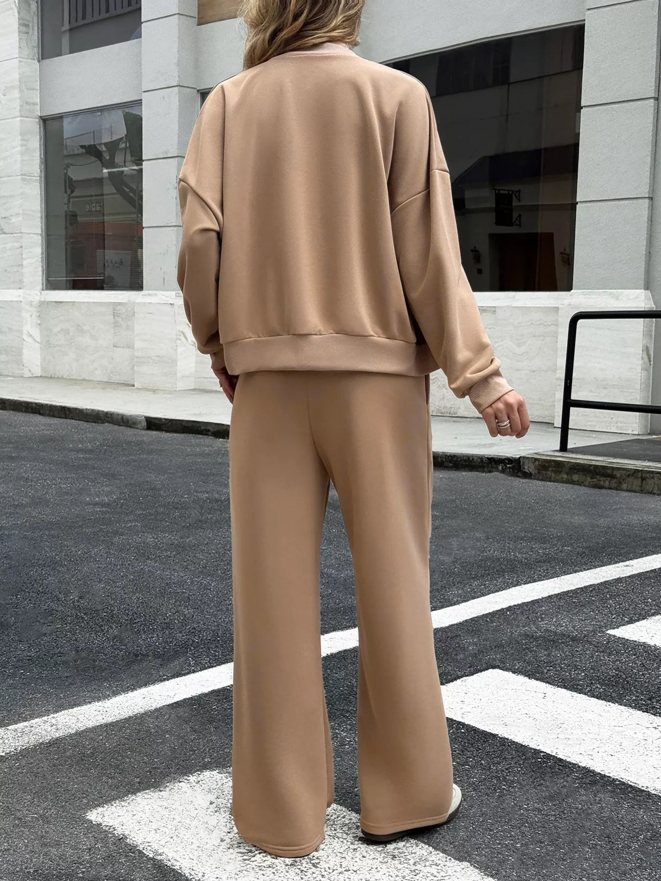 Womens Outfit Set Zip Up Drop Shoulder Top and Pants 2 Pcs 29940007ebff4702a0bda5ea89448854-Max-Origin Trendsi