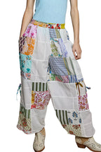 Printed Patchwork Wide-Leg Pants with Adjustable Side Drawstring by POL