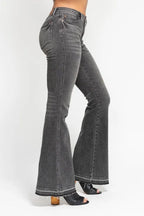 Judy Blue Gray Jeans Mid Rise Washed Release Hem Flare Tummy Control 299ae38efe6548c2a2bf779b46a63959-Max-Origin Trendsi
