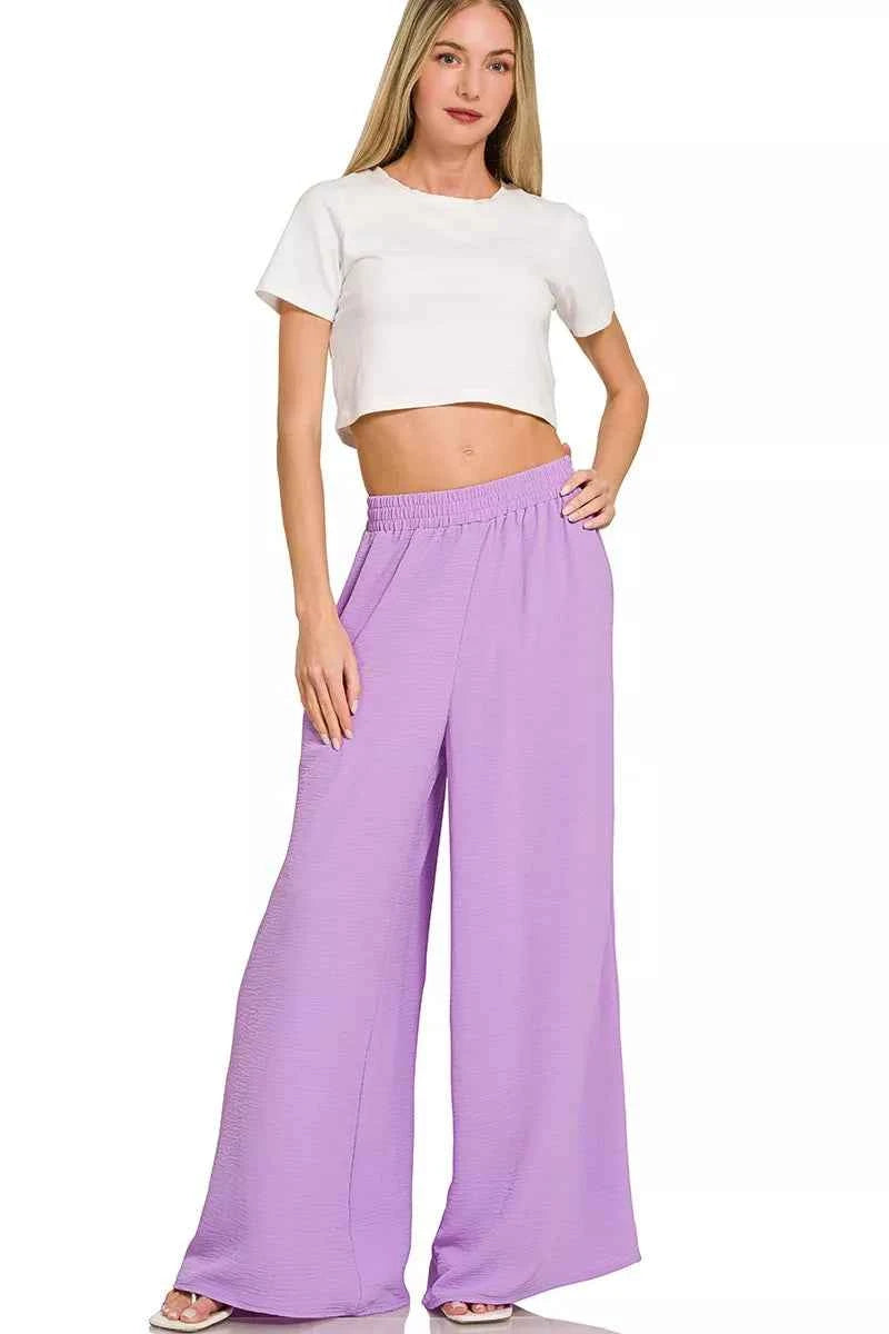 Zenana Woven Airflow Twisted Top & Wide Leg Pants Set