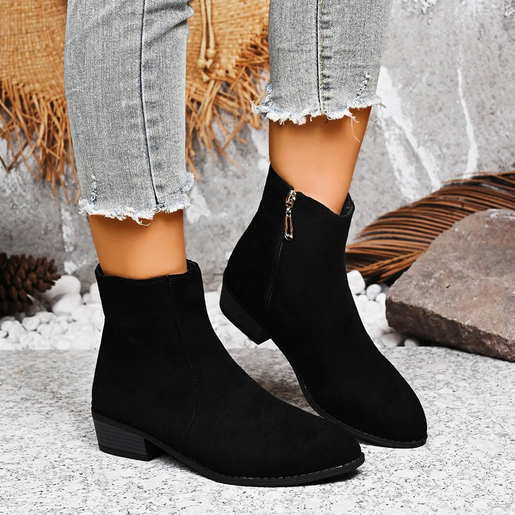 Women's Boots Chelsea Pu Leather Block Mid Heels Shoes Black 29c44a0eb2e54d409048d85ba07cf1ba-Max-Origin Trendsi