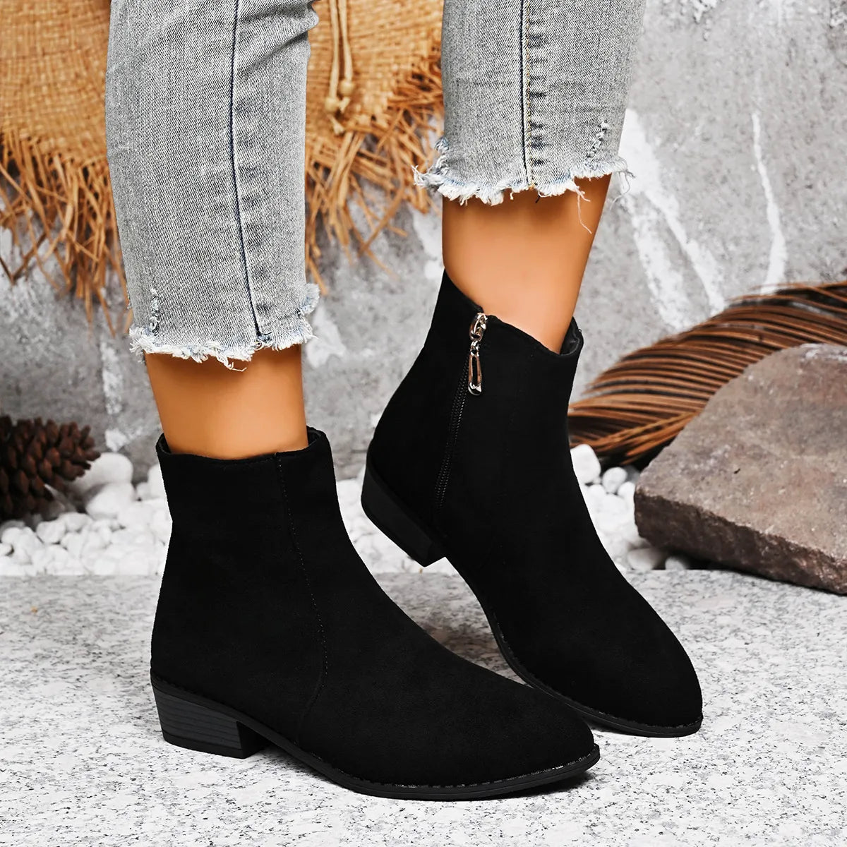 Women's Boots Chelsea Pu Leather Block Mid Heels Shoes Black 29c44a0eb2e54d409048d85ba07cf1ba-Max-Origin Trendsi