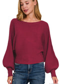 Zenana Boat Neck Balloon Sleeve Sweater
