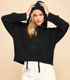 Davi & Dani Hooded Women Sweater Black Knit Drop Shoulder Long Sleeve Black 29c9c9ec-39c2-4043-bcd9-d531d53516a2-Max Trendsi