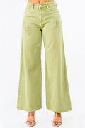 American Bazi Women's Jeans High Waist Distressed Wide Leg Yellow-Green Denim Yellow-Green 29d6f013-fa48-433a-9712-4defef39d0cc-Min Trendsi