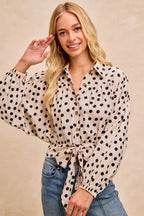 BiBi Womens Crop Shirt Polka Dot Print Tie Hem Detail Long Sleeve Top 29dc04e7a87545d6aae07a0f8fc292f9-Max-Origin Trendsi