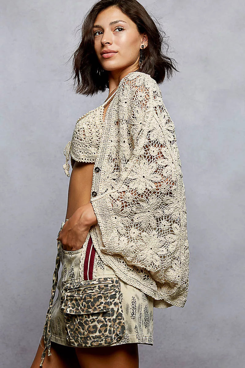 POL Crochet Cardigan Knit Lightweight Beige Openwork Buttoned 29dd9bc4-2f02-4a54-8ff1-fda574ecc819-Max-Origin Trendsi