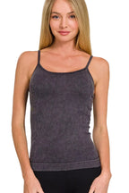 Zenana Ribbed Seamless Stone-Washed Tank Top