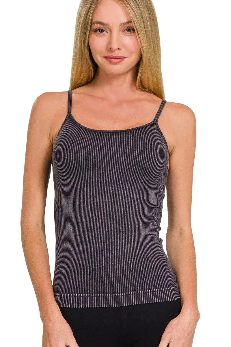 Zenana Ribbed Seamless Stone-Washed Tank Top
