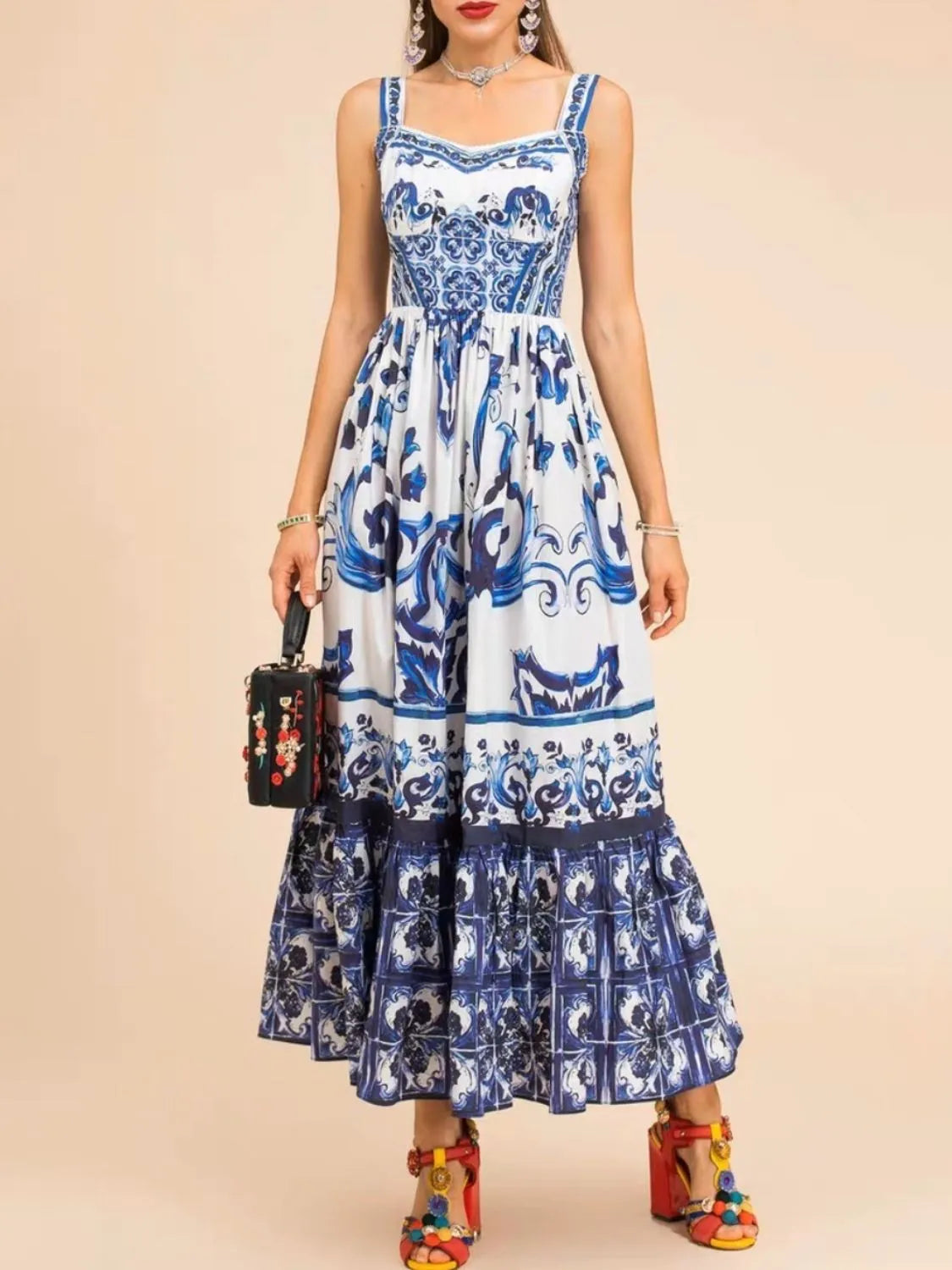 Midi Dress Smocked Printed Wide Strap Ruffled Zipper 29e7aa58-0066-4d09-82b9-478f8b2062b2-Max-Origin Trendsi