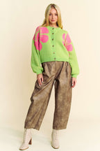 Davi & Dani Women Cardigan Flower Lime Round Neck Long Sleeve Sweater 29f6db28-4d08-4ecb-a75a-cf950deda7a6-Max Trendsi