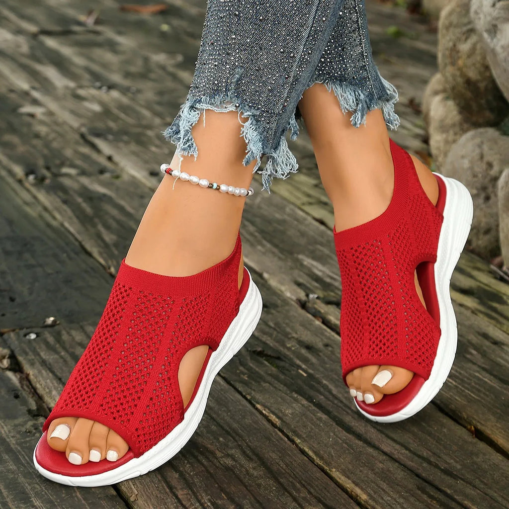 Platform Sandals Women's Hollow out Breathable Mesh Open-Toe Mid-Heel Sandals