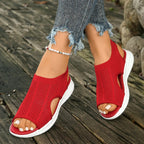 Platform Sandals Women's Hollow out Breathable Mesh Open-Toe Mid-Heel Sandals